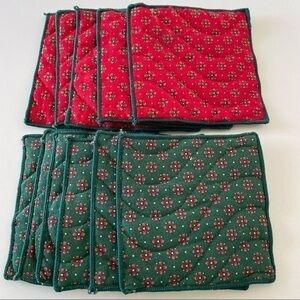 Crate&Barrel red green cotton holiday farmhouse quilted coaster 11 pieces